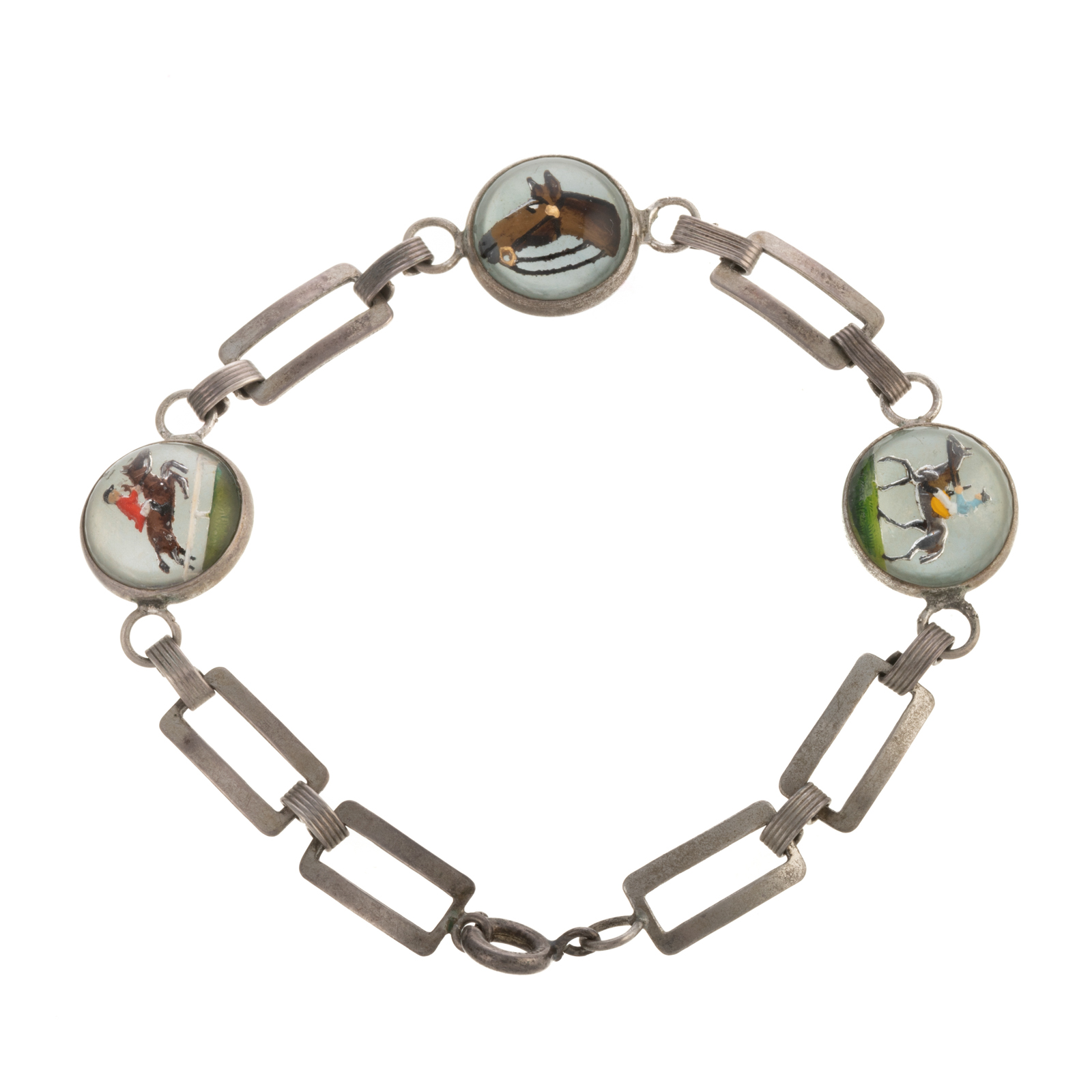 Appraisal: A VINTAGE EQUESTRIAN CRYSTAL BRACELET IN STERLING Sterling silver link