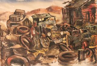 Appraisal: Milford Goldfarb American th c The Scrap yard Watercolor on