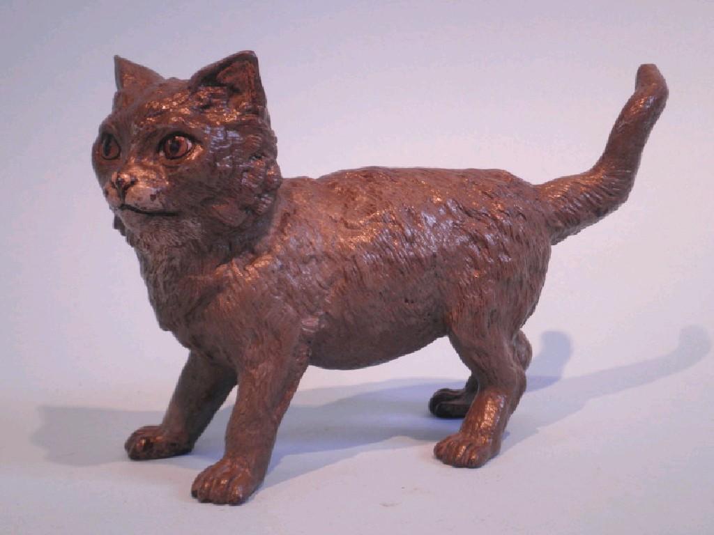 Appraisal: A cold painted bronze model of a cat stamped to