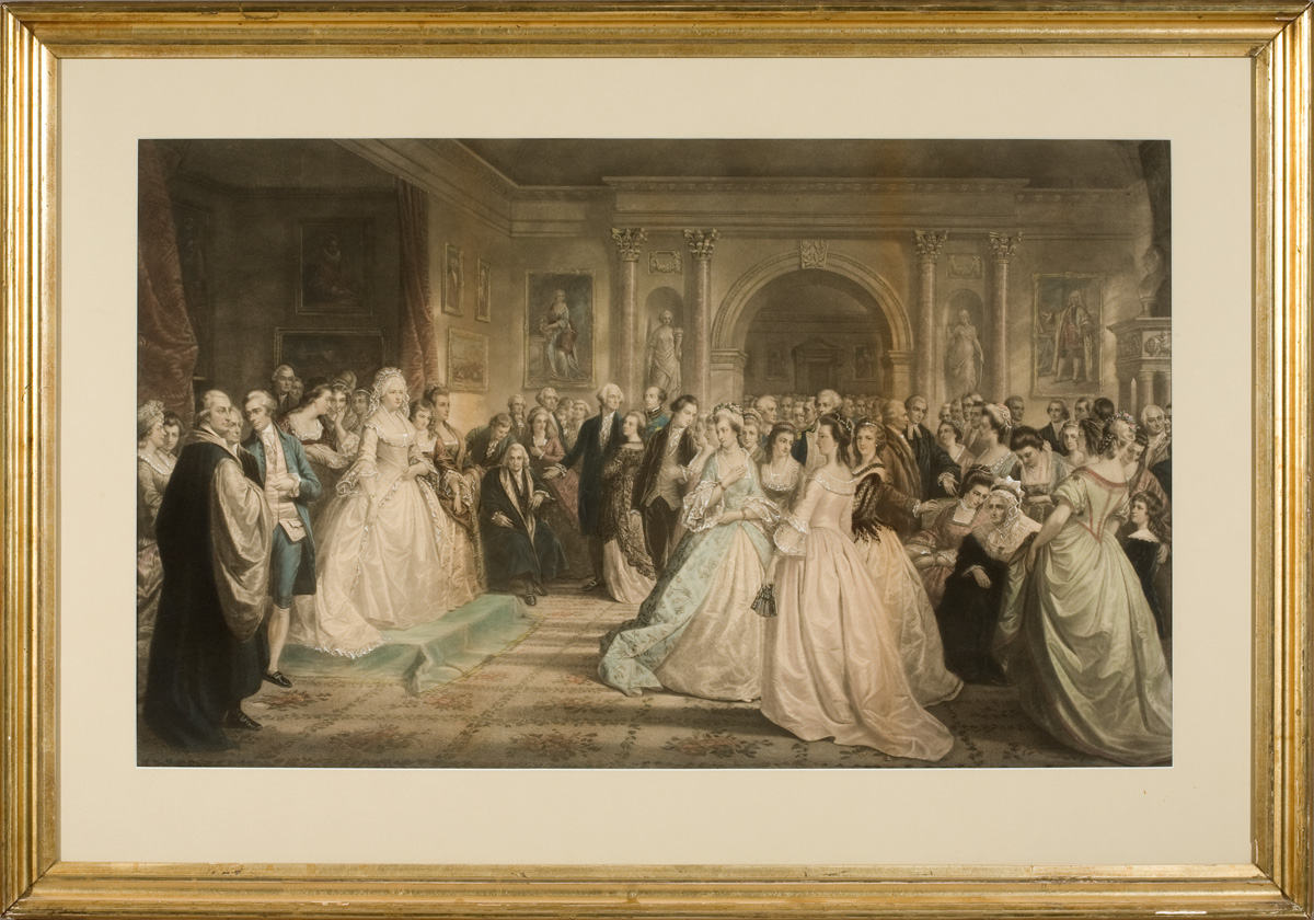 Appraisal: LADY WASHINGTON'S RECEPTION A FRAMED COLORED ENGRAVING Sight x inches