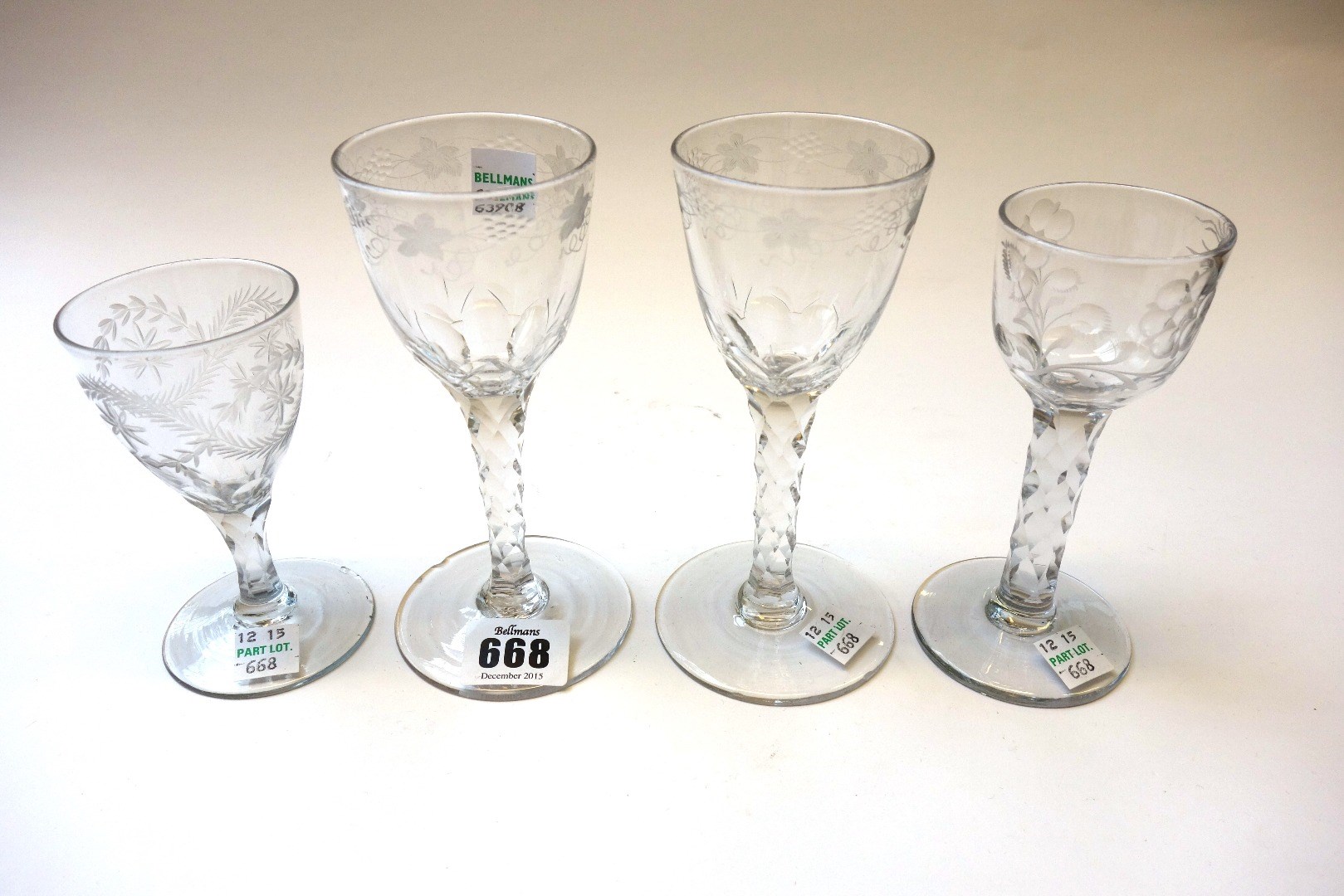 Appraisal: Two English wine glasses circa or later each ogee bowl