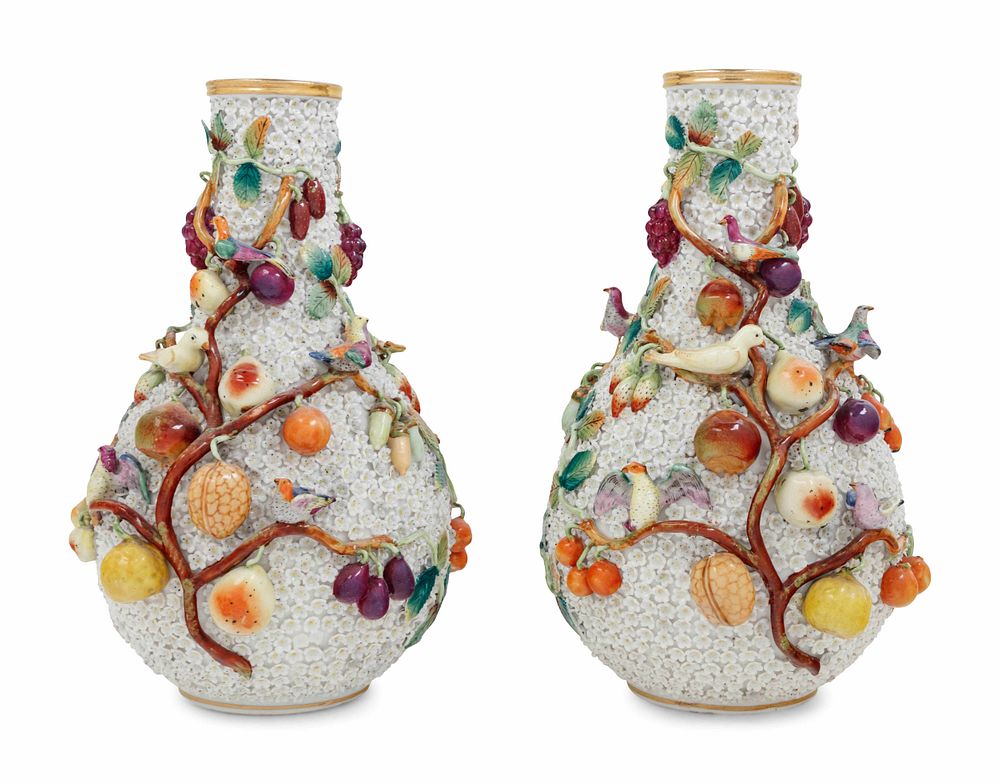 Appraisal: A Pair of Jacob Petit Porcelain Schneeballen Vases A Pair