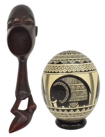 Appraisal: lot of African decorative items including ostrich egg painted with