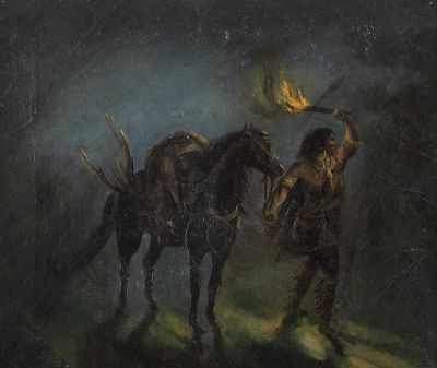 Appraisal: American School th Century Oil on canvas depicting a Native