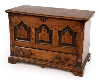 Appraisal: An early th Century oak coffer bach the hinged cover