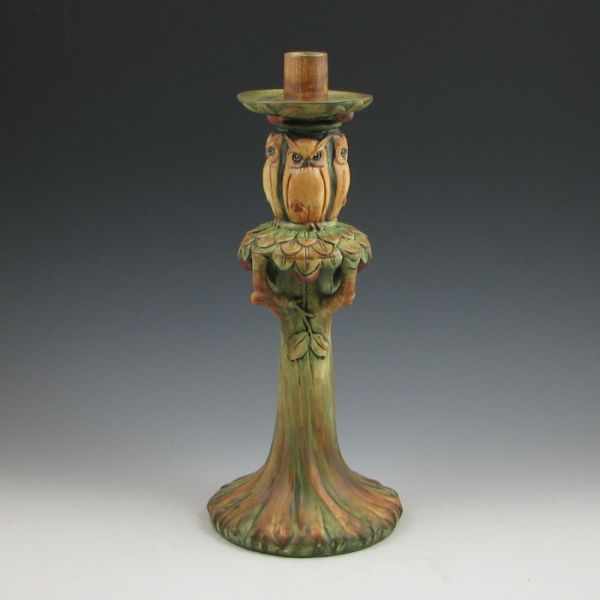 Appraisal: Weller Woodcraft candlestick with owls Very sharp mold Marked WELLER