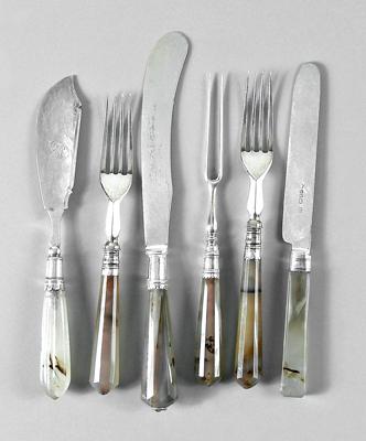 Appraisal: Agate handle English silver flatware knife James Deakin Sons Sheffield