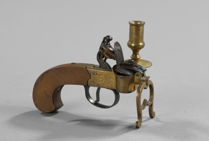 Appraisal: Reproduction Georgian Mahogany and Brass Flintlock Tinder Lighter with steel