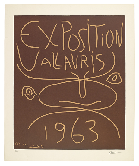 Appraisal: PABLO PICASSO Exposition Vallauris Color linoleum cut printed in brown