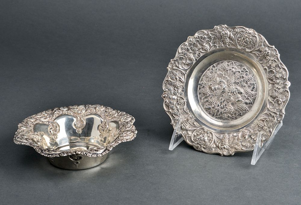 Appraisal: Gorham Silver Repousse Bowl Bacchus Plate Group of two Gorham