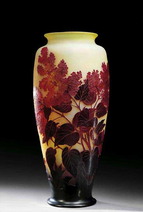 Appraisal: LARGE VASE Gall Yellow glass with red overlay and etched