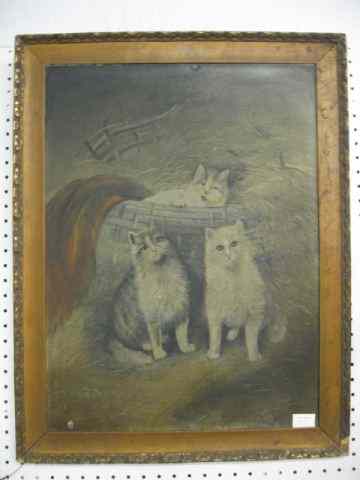 Appraisal: th Century Oil of Three Kittens Basket image area ''