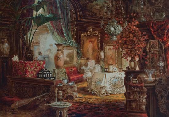 Appraisal: CARL KAHLER American - Artist in an Interior oil on