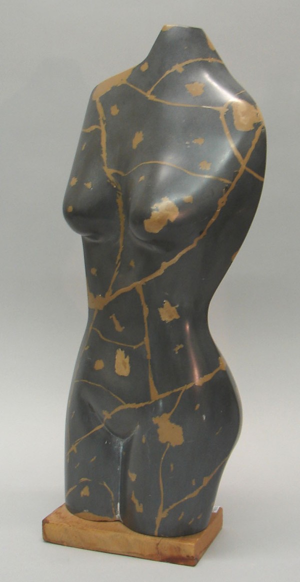 Appraisal: Marble torso with colorful marble veins mounted on a wood