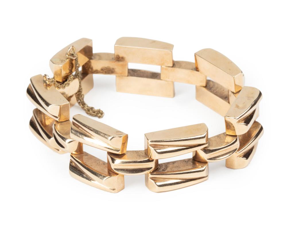 Appraisal: RETRO KT YELLOW GOLD WIDE LINK BRACELETRetro kt Yellow Gold