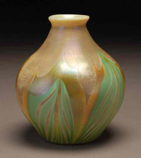 Appraisal: Early Tiffany Corona vase gourd form in opal glass decorated