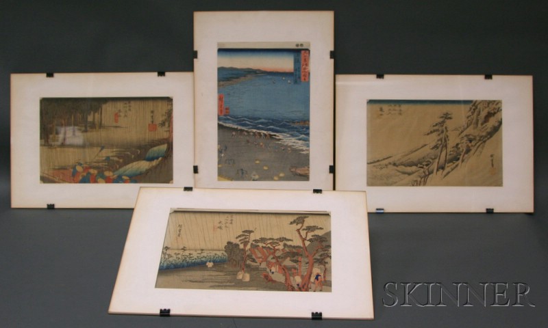 Appraisal: Four Prints by Hiroshige including Tora's Rain at Oiso After