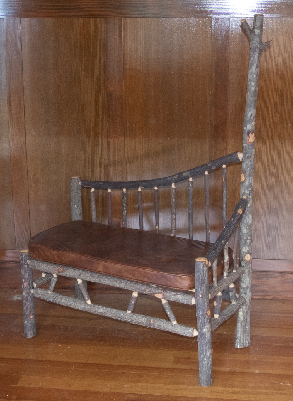 Appraisal: ADIRONDACK LOVE SEAT Custom Old Hickory Hall Bench with hat