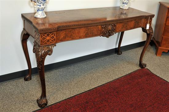 Appraisal: DINING TABLE CREDENZA Flame grain mahogany veneer with shell carving