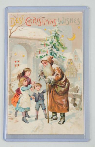 Appraisal: Hold-to-Light Santa Postcard Santa who is wearing brown and carrying