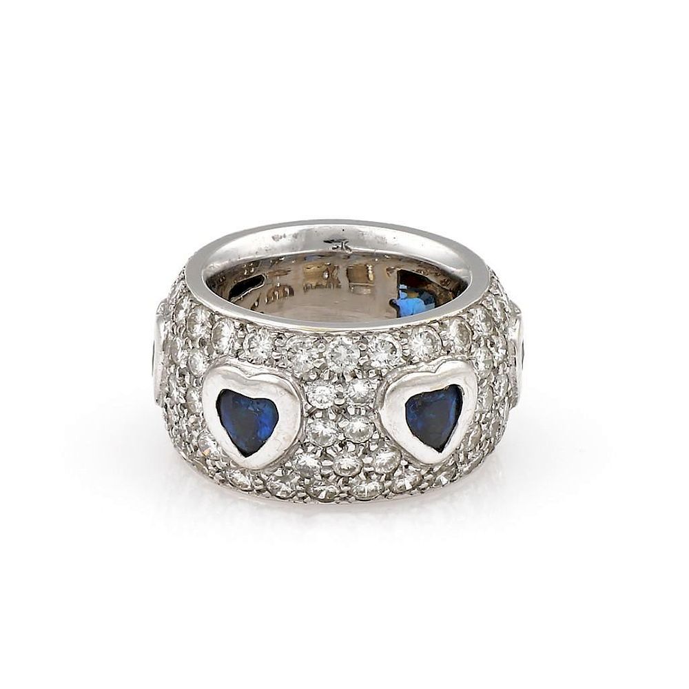 Appraisal: K White Gold Pave Diamond Blue Sapphire Heart Band K