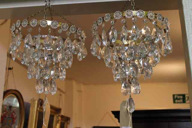 Appraisal: TWO VICTORIAN STYLE GLASS CHANDELIERS with cut glass lustres