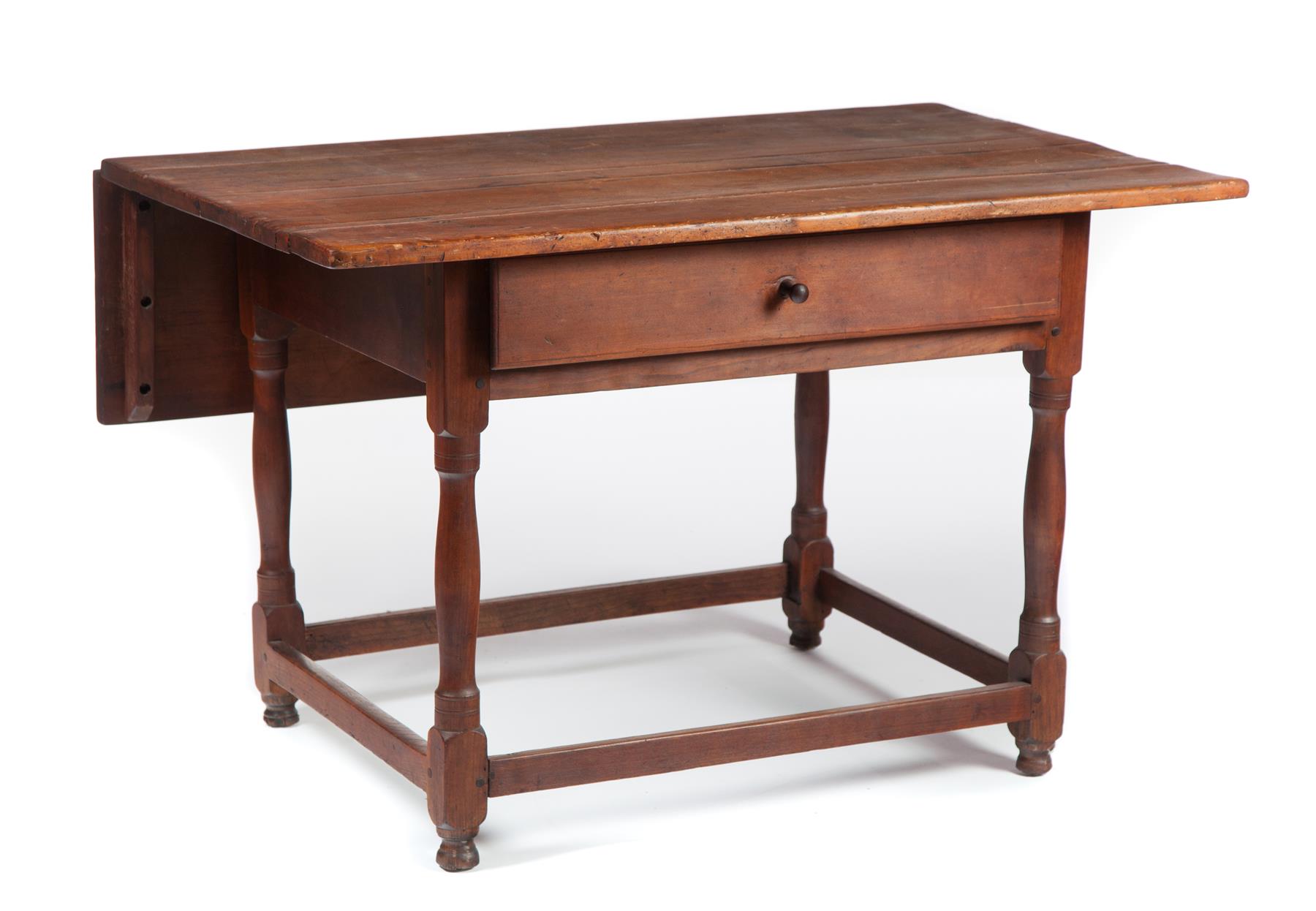 Appraisal: ONE-DRAWER DROPLEAF TAVERN TABLE American ca pine top with walnut