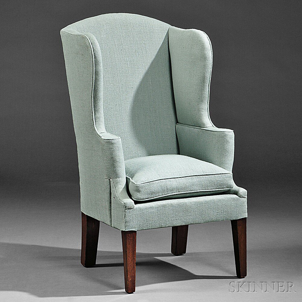 Appraisal: Mahogany Upholstered Child's Easy Chair New England c with arched