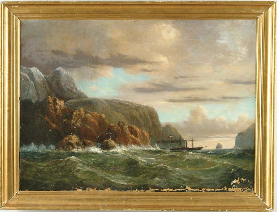 Appraisal: UNSIGNED European th C STEAMER OFF ROCKY COAST Oil on