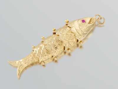 Appraisal: An Interesting Fish Pendant k yellow gold articulated pendant in