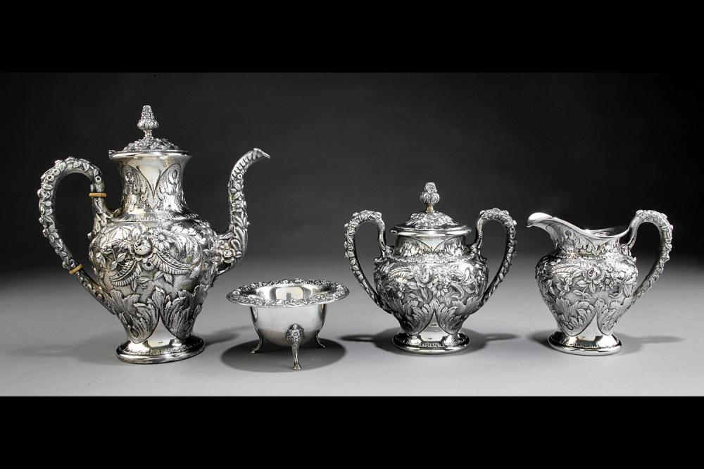 Appraisal: Kirk Sterling Silver Repouss Tea Service early th c S