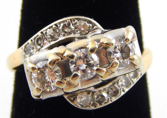 Appraisal: JEWELRY Diamond Bypass ring three center diamond stones round full