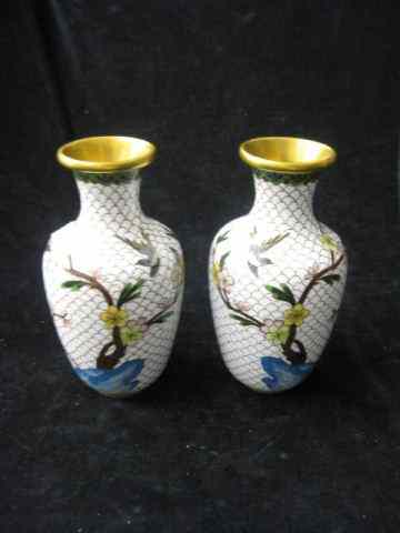 Appraisal: Pair of Chinese Cloisonne Vases floral on white ''fish scale''