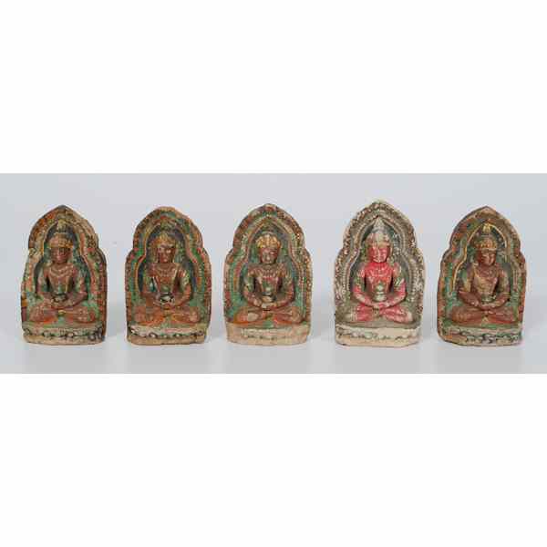 Appraisal: Tibetan Votive Tablets Tibetan Five ceramic votive tablets each having