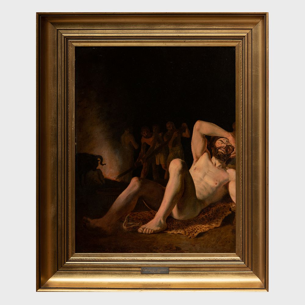 Appraisal: Carl Christian Constantin Hansen - Polyphemus Oil on paperboard unsigned