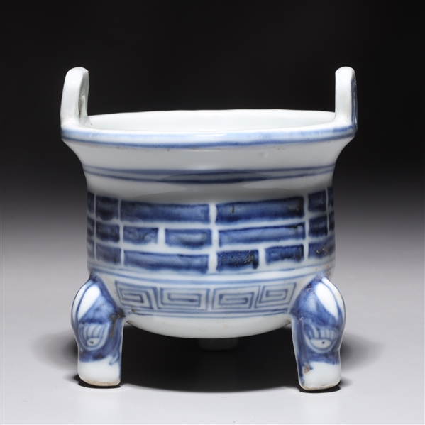 Appraisal: Chinese blue and white porcelain tripod censer with six-character Xuande