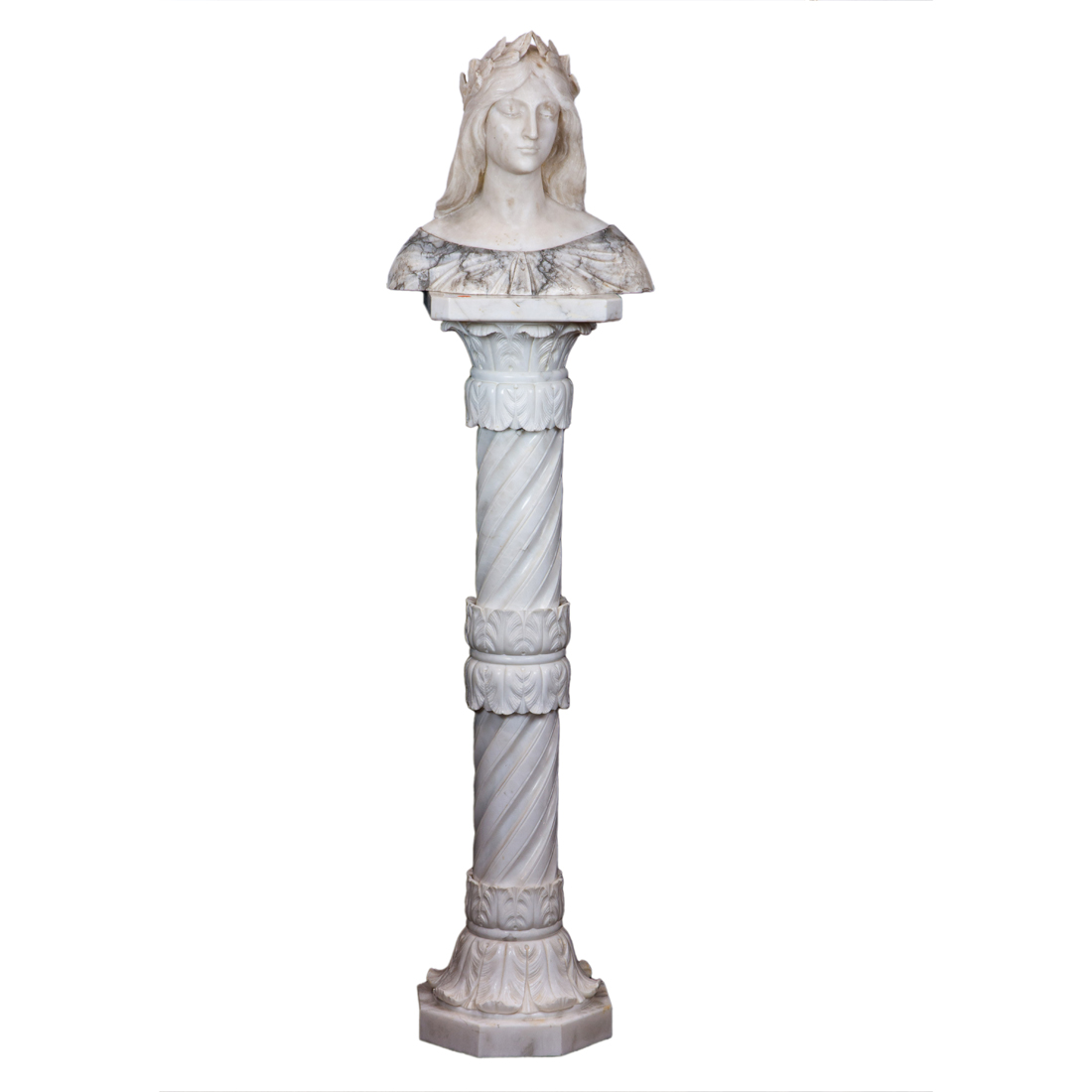 Appraisal: AN ITALIAN ALABASTER BUST OF A WOMAN ON ASSOCIATED PEDESTAL