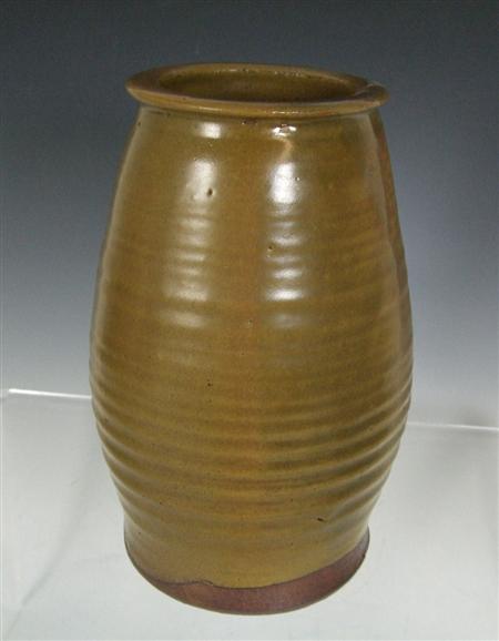 Appraisal: BERNARD LEACH SWOLLEN CYLINDRICAL VASE S glazed stoneware covered with