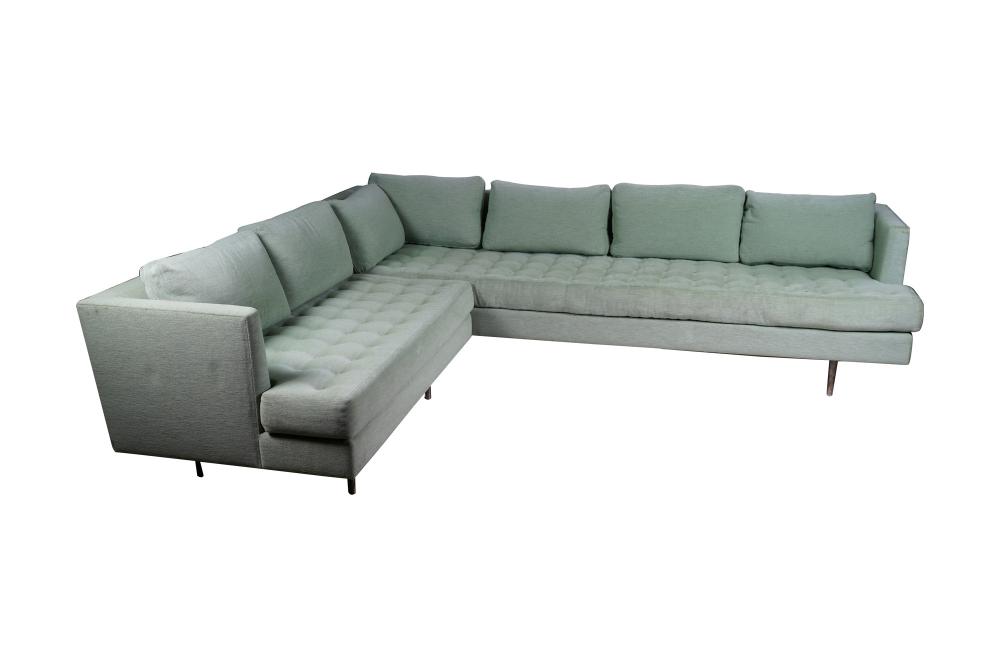 Appraisal: MID-CENTURY SECTIONAL SOFAin two sections upholstered in mint green velour