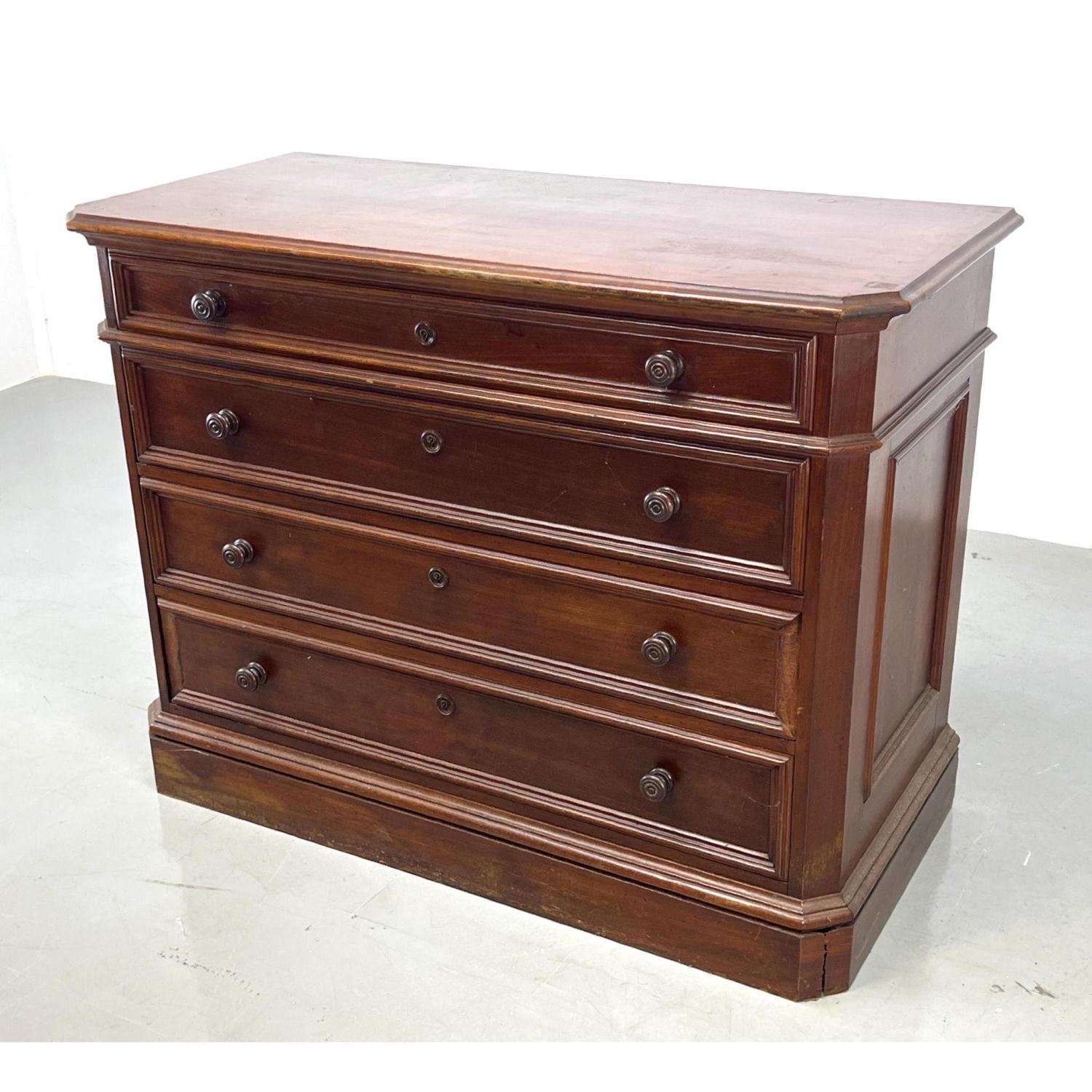 Appraisal: Vintage Walnut Four Drawer Dresser Chest Decorative molding and paneled