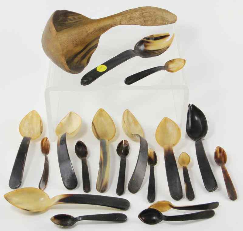 Appraisal: Group of Horn Spoonsincluding large dipper in some roughness to