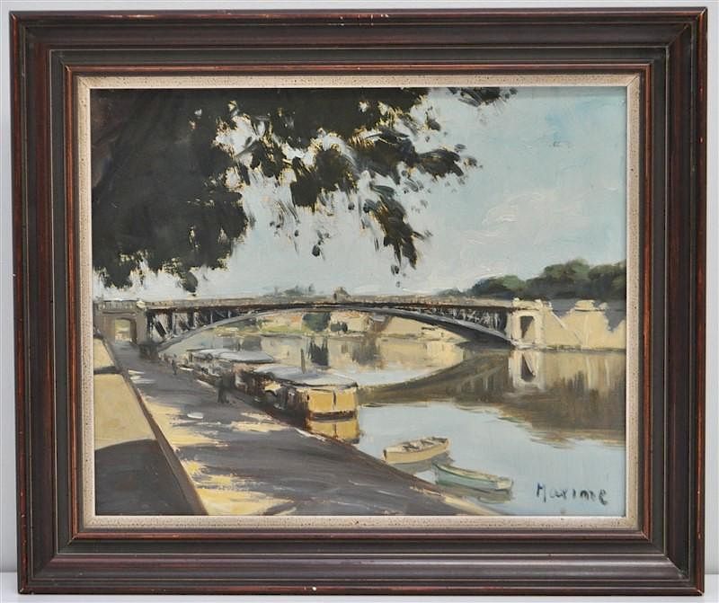 Appraisal: FRENCH OIL ON BOARD BRIDGE AT NANTES - MAXIME th