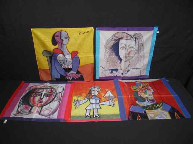 Appraisal: Five vibrant and colorful scarves signed Picasso Each measuring ''