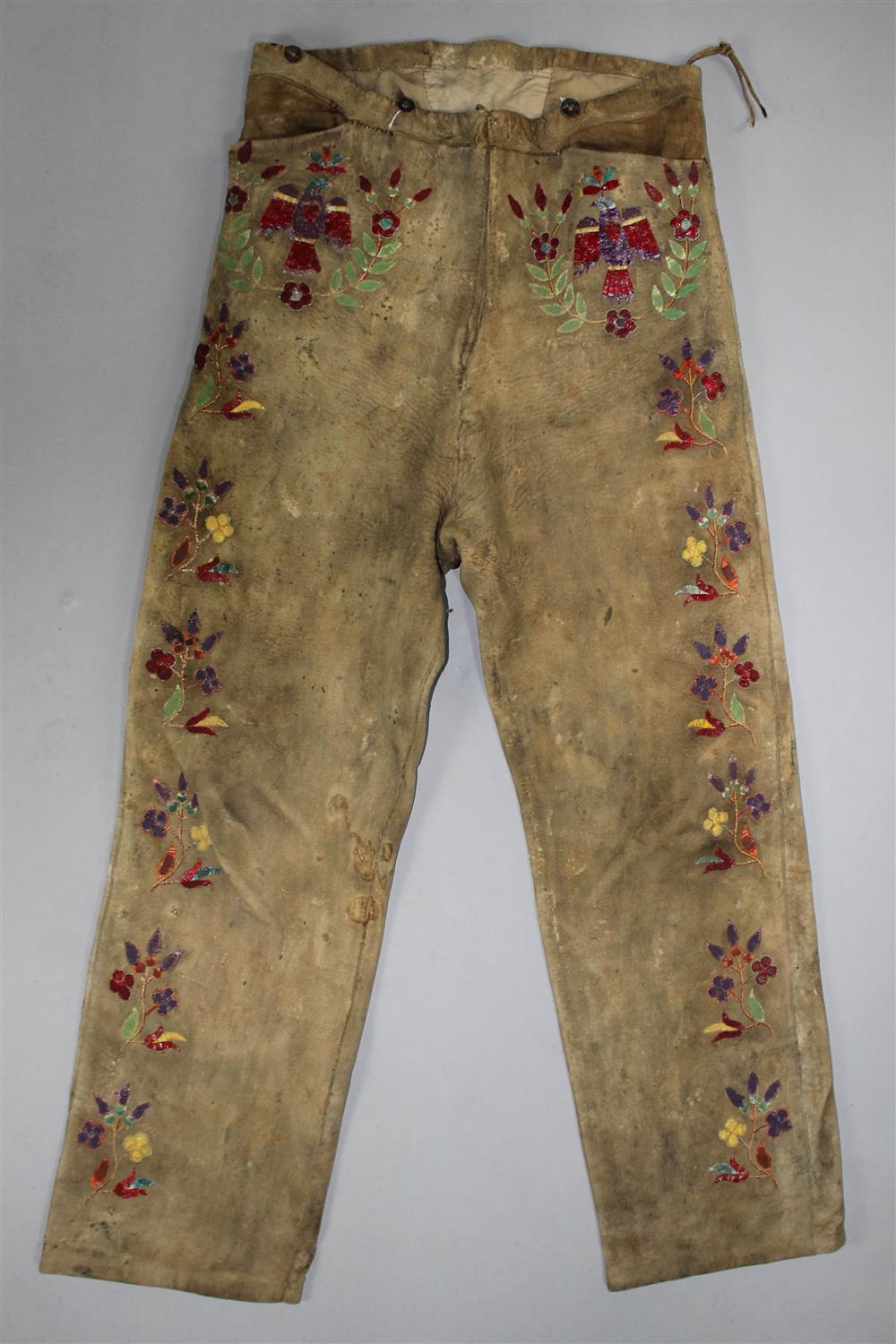 Appraisal: PAIR OF PLAINS QUILLED HIDE TROUSERS EUROPEAN STYLE paint enhancements