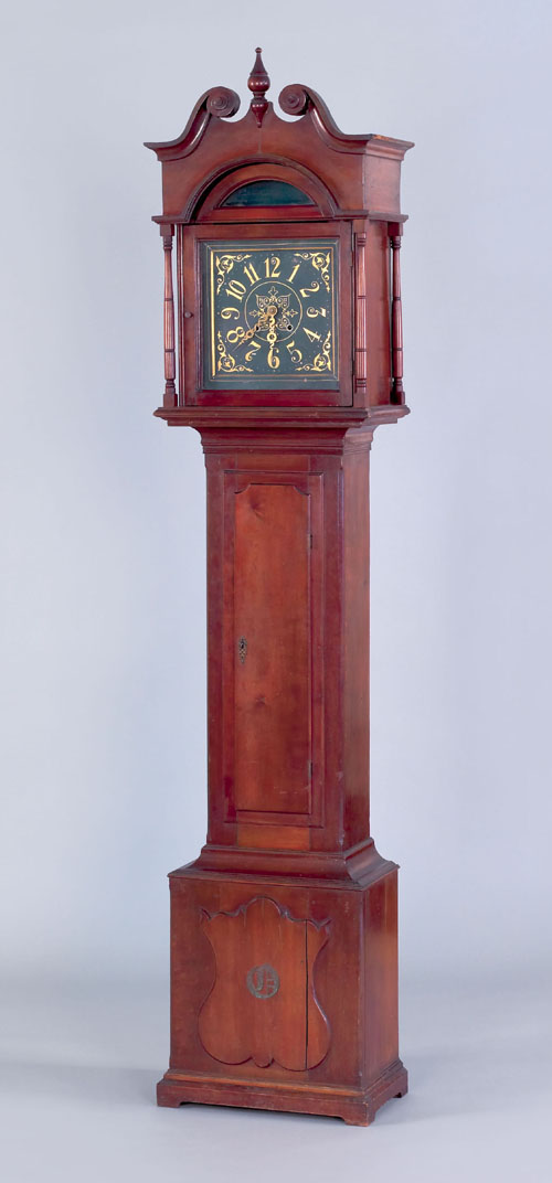 Appraisal: Pennsylvania cherry tall case clock early th c the broken