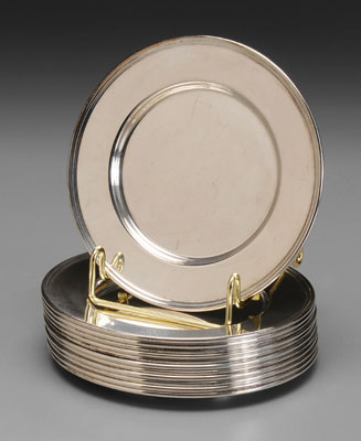 Appraisal: Set of Twelve Sterling Plates American th century reeded borders