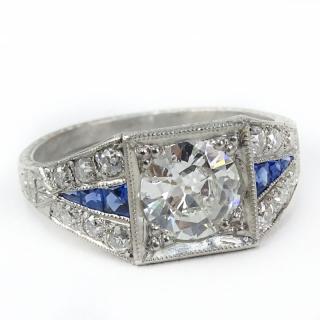 Appraisal: Art Deco Approx Carat Old European Cut Diamond Sapphire and