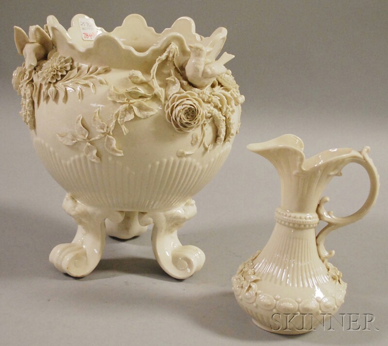 Appraisal: Belleek Porcelain Aberdeen Pitcher and a Footed Rathmore Flowerpot Ireland