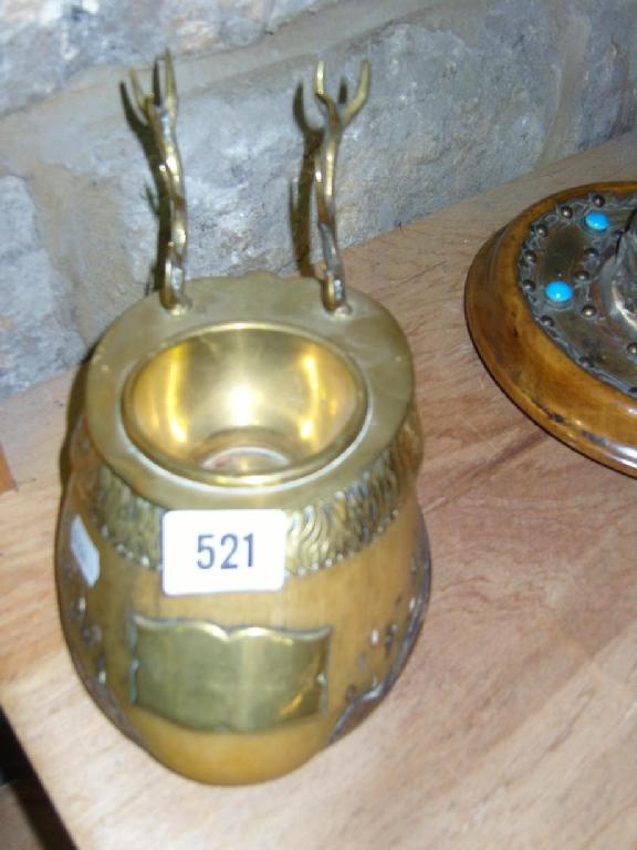 Appraisal: A late th century brass inkwell constructed from a horse's