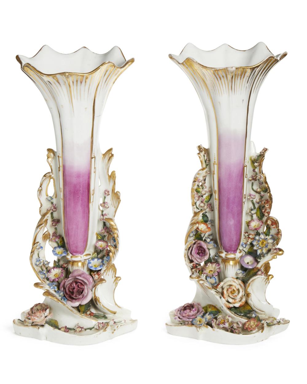 Appraisal: A pair of Paris porcelain vases Fourth-quarter th Century Apparently